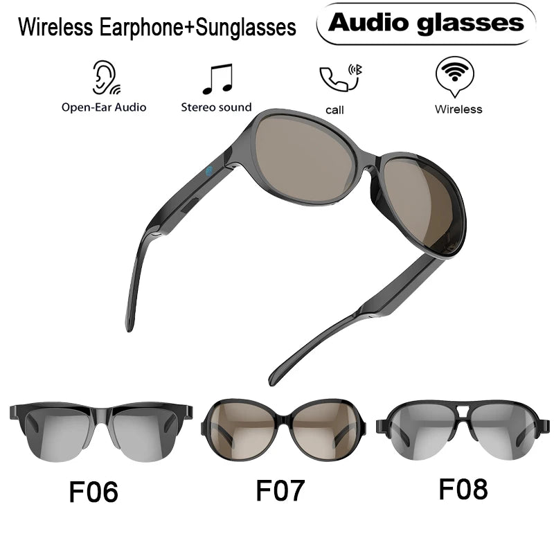 Smart Bluetooth Audio Sunglasses - Wireless Hands-Free Spatial Audio Black Tidesmit