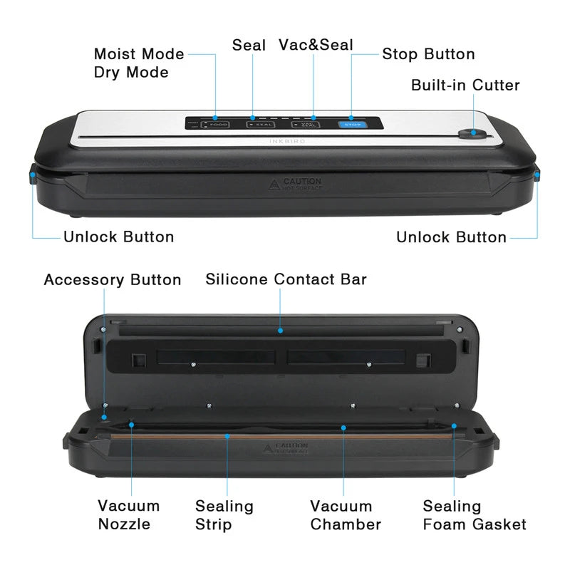 INKBIRD 3rd Vacuum Sealer with Starter Kit -80KPA Strong Suction Kitchen Household Food Vacuum Sealer Machine for Meat,Vegetable