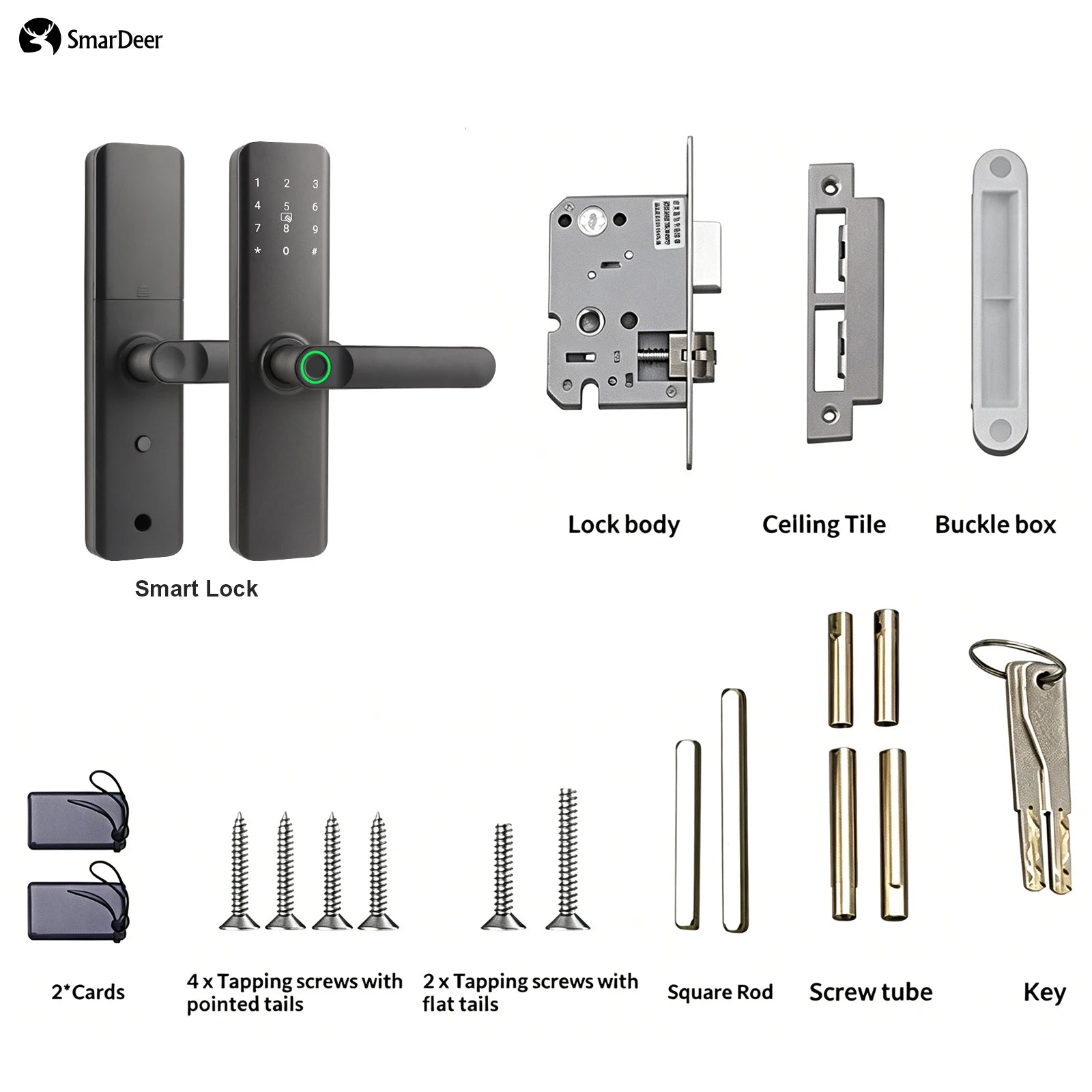 SmarDeer Indoor 5-in-1 Intelligent Door Lock,Tuya WIFI Fingerprint Lock，Keyless Entry Smart Electronic Door Lock for Home