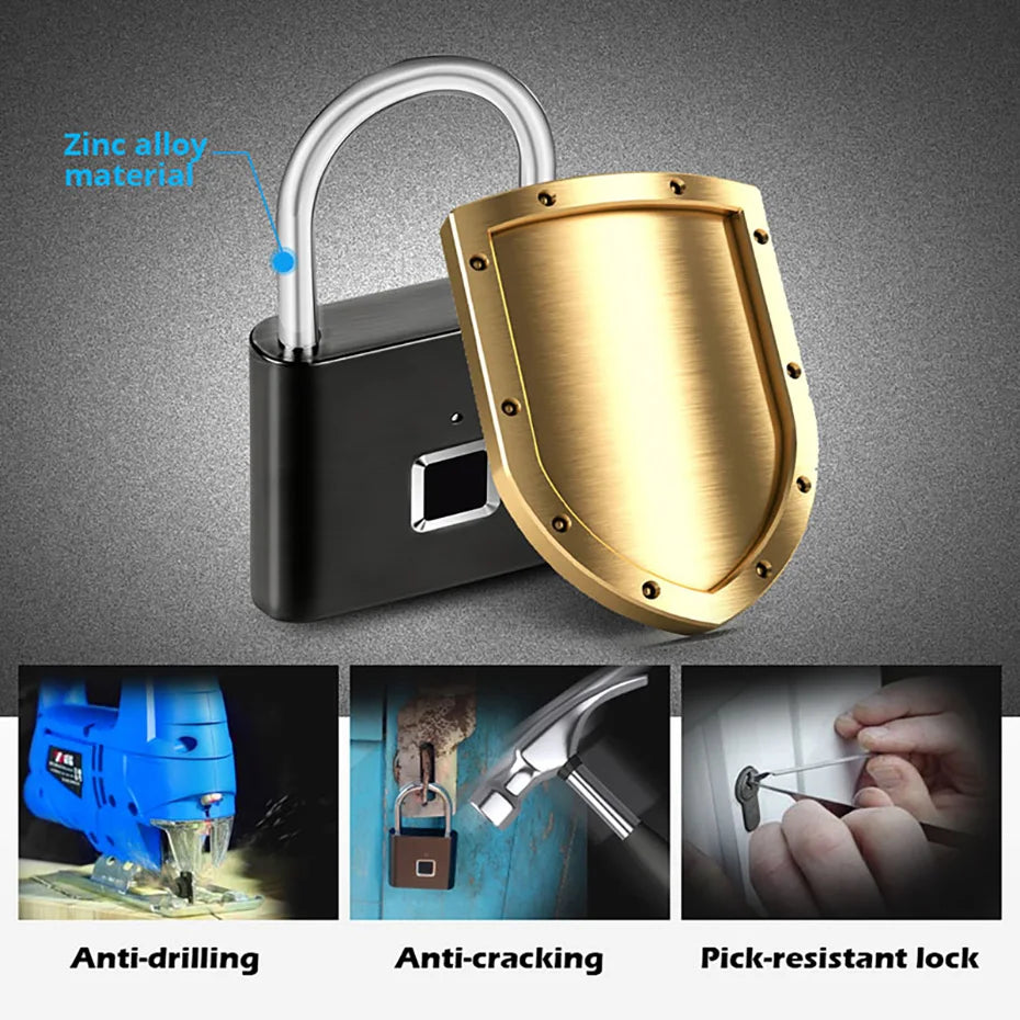 KERUI Fingerprint Lock Keyless USB Charging Smart Padlock Anti-theft Zinc Waterproof Door Lock 0.2sec Unlock Portable Door Lock