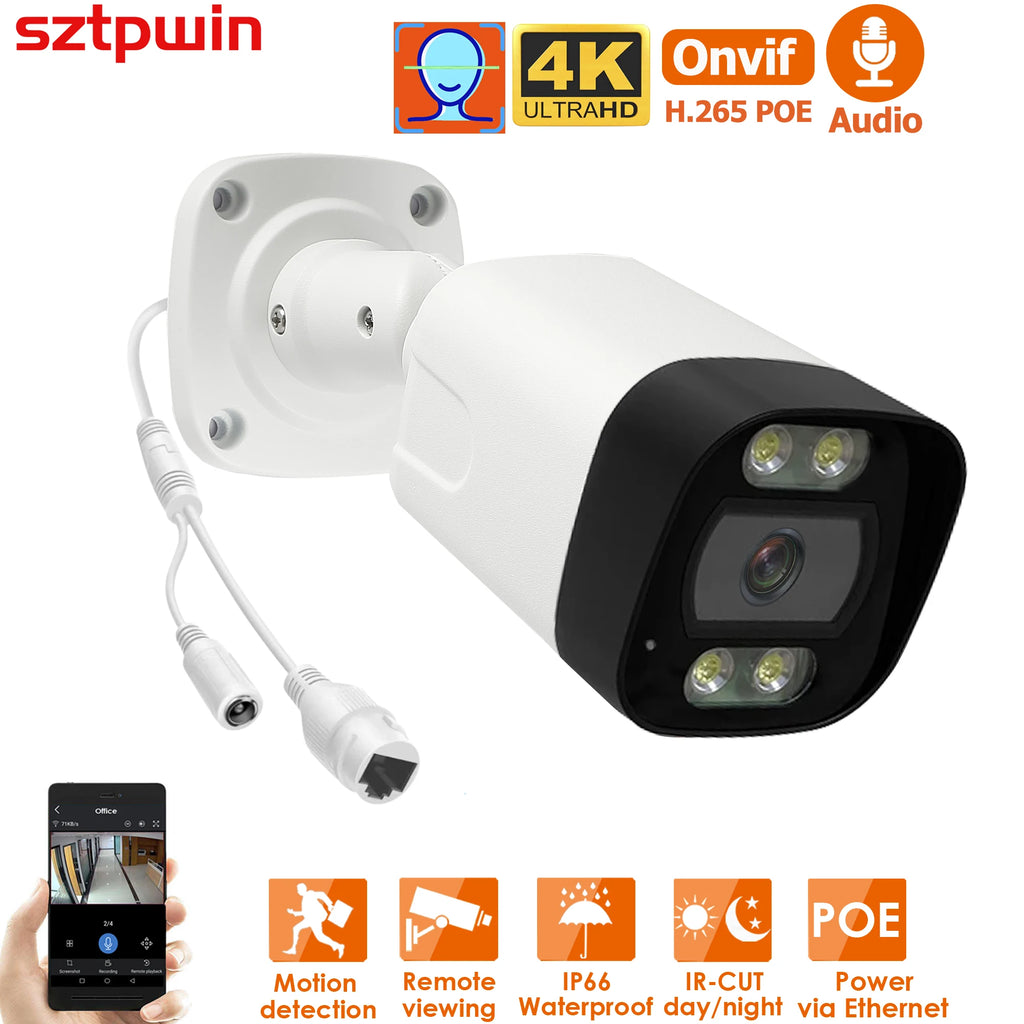 XMEYE 8MP 4K 2.8MM lens POE Wired IP ONVIF H.265 Audio Record CCTV Face Detection Waterproof IP66 Outdoor Security Video Camera