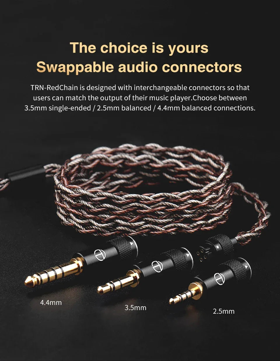 Silver Plated Replacement Earphone Cable - 3-Jack Kit Tidesmit Tidesmit