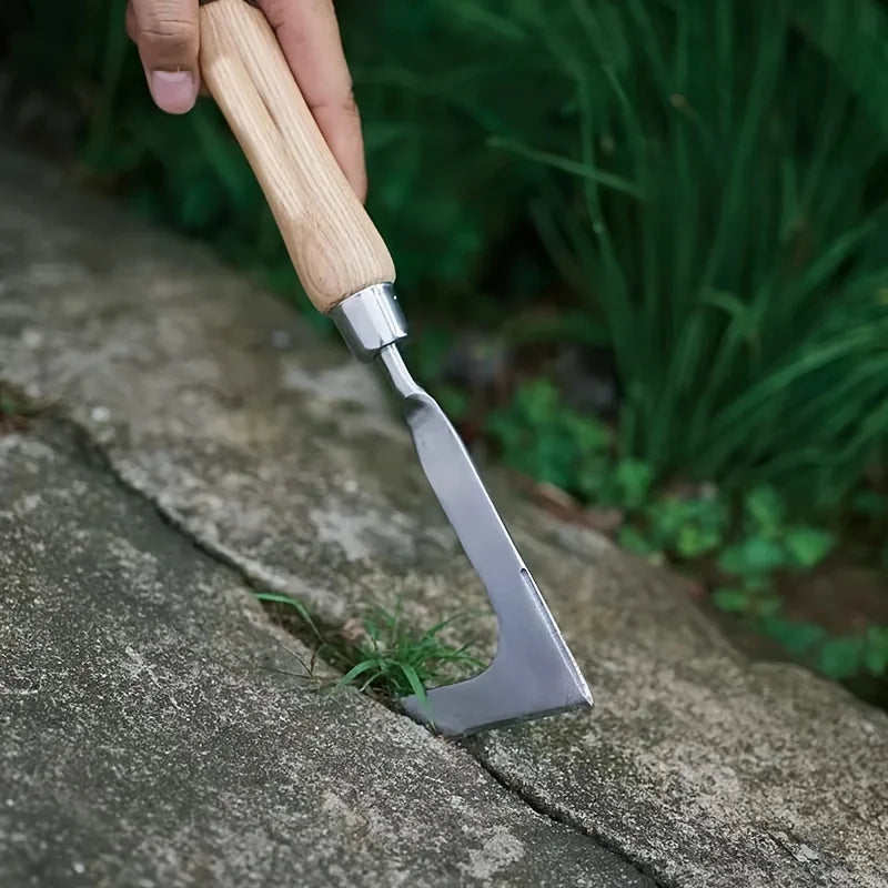 Stainless steel gap weeding tool, L-shaped multi-purpose garden hand tool, used for clearing weeds in yards, terraces, and lanes
