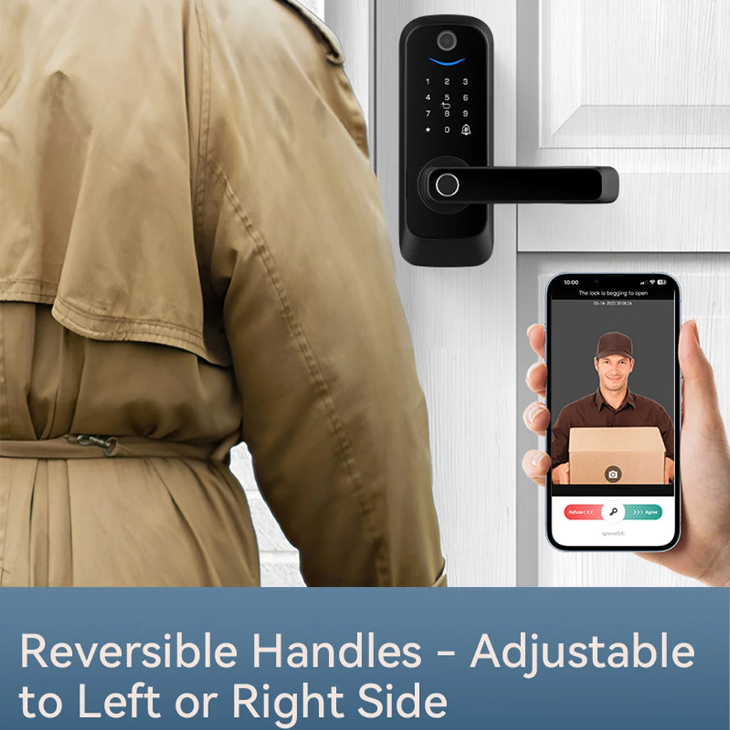 Keypad Door Lock With Handle Fingerprint Door Lock Smart Doorbell Cat eye Peephole Camera Tuya Wifi App Door Locks For Bedrooms