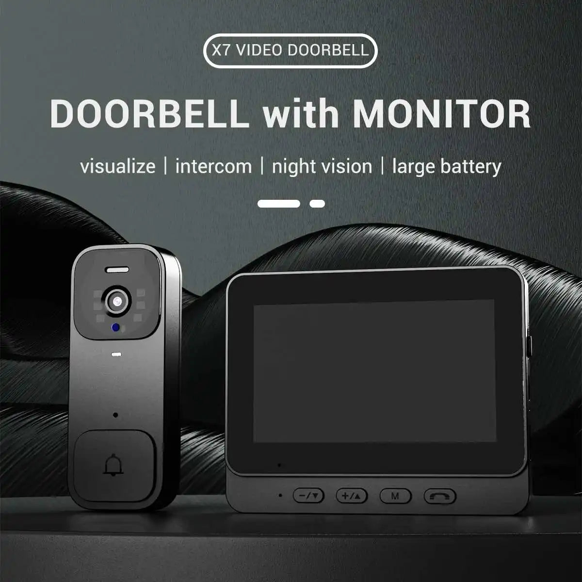 Smart Video doorbell Black 4.3 inch Monitor HD Night Vision Intercom with 64GB Storage card