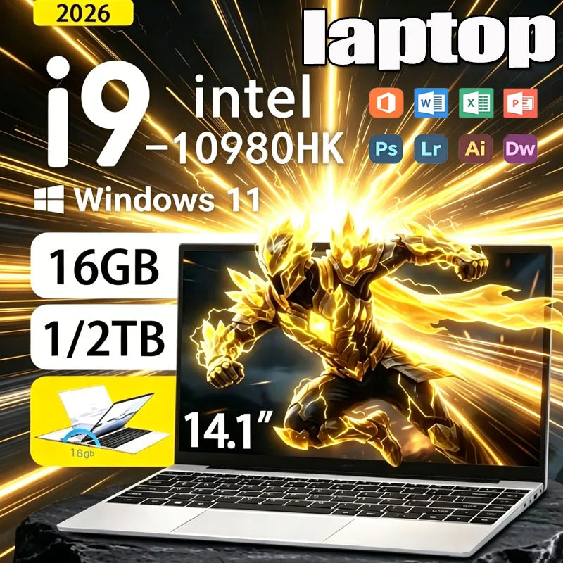 2026 14.1" Intel Core I9 10980HK Laptop Computer Windows 11 Pro 16GB 32GB DDR4 1TB SSD Notebook PC Portable Laptops Gaming