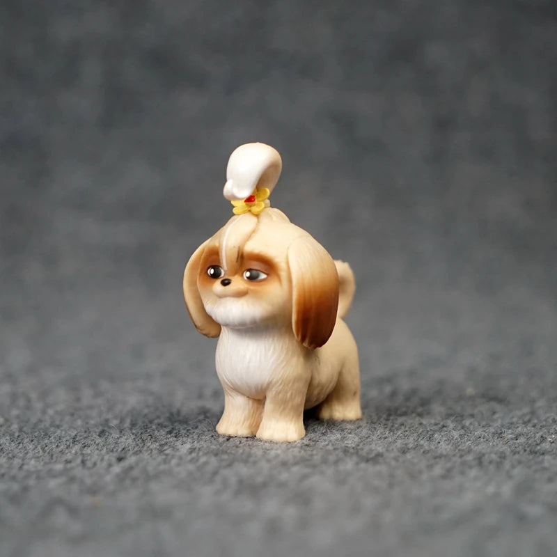 Cute Shih Tzu puppy figurine, tan resin collectible toy for desk decor, holiday gifts, or animation fans.
