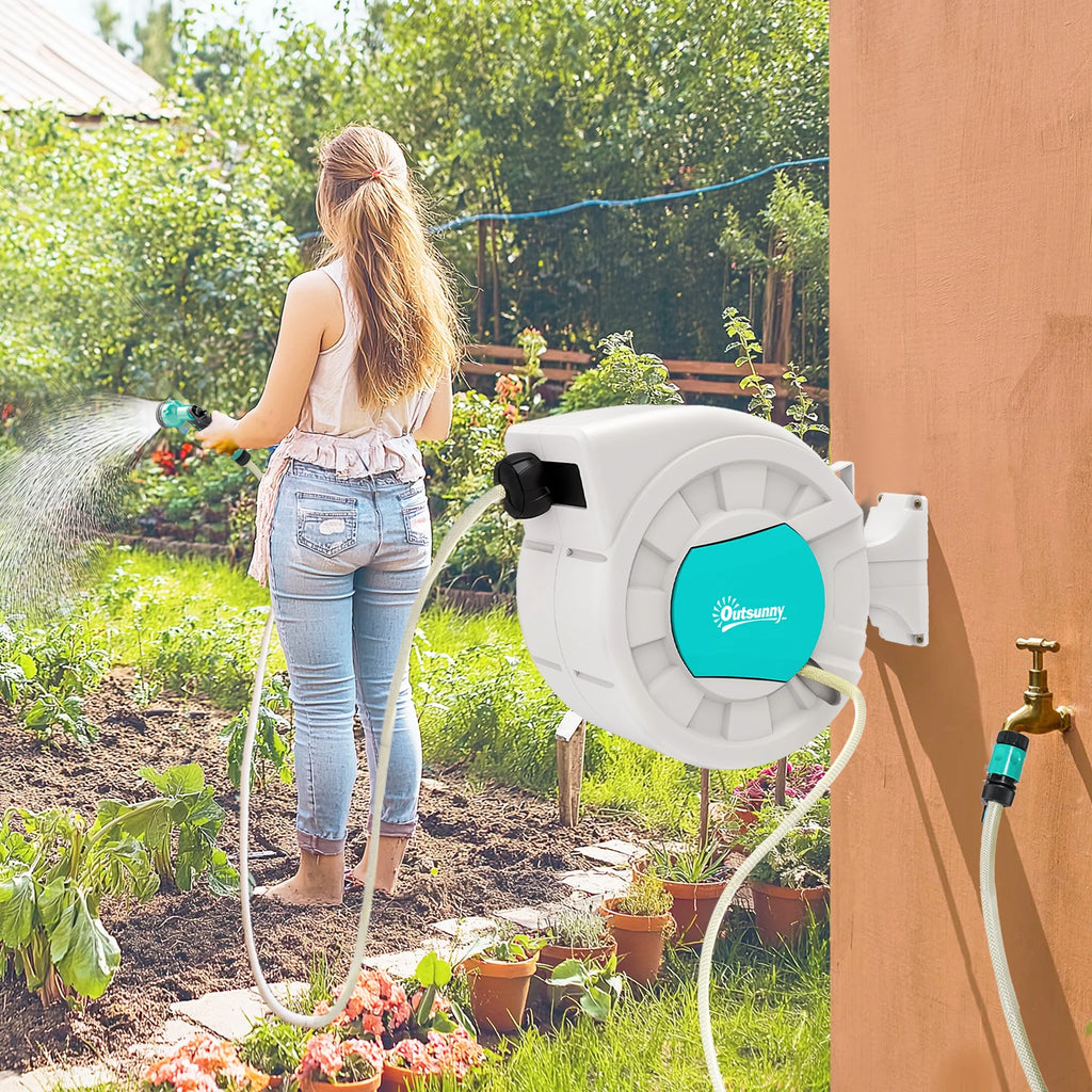 Outsunny Garden Hose Reel 20+2 m Automatic Return Lock