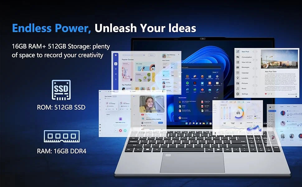 Intel Core i9-9900 15.6 Inch 16GB RAM Backlit Fingerprint Unlock Laptop Windows 11 Office Study NoteBook Gaming Computer PC