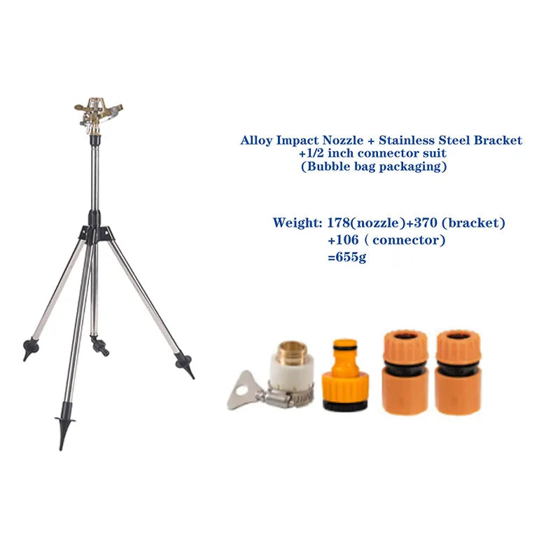360° Rotating Tripod Sprinkler, Zinc Alloy Adjustable Automatic Water Sprinkler for Lawn Garden Vegetable Irrigation