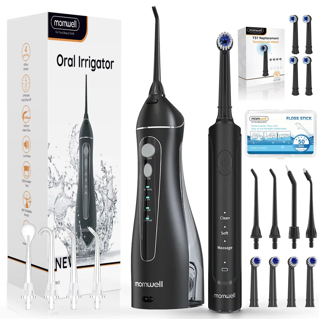 Electric Water Flosser and Electric Toothbrush Set Whitens Teeth  Protects Gum Health With 4 Brush Heads and 4 Flosser Nozzles