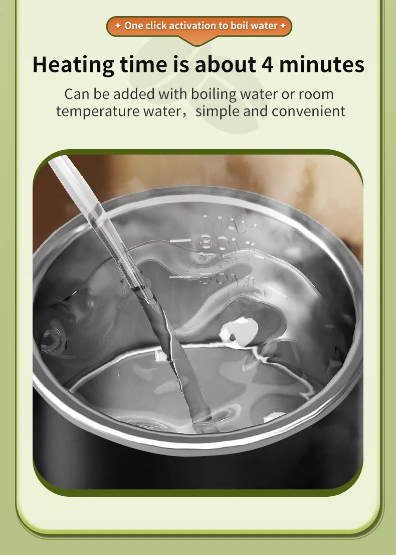 Interior of a black portable electric kettle with metal interior, water filling, and 300ml capacity markings.