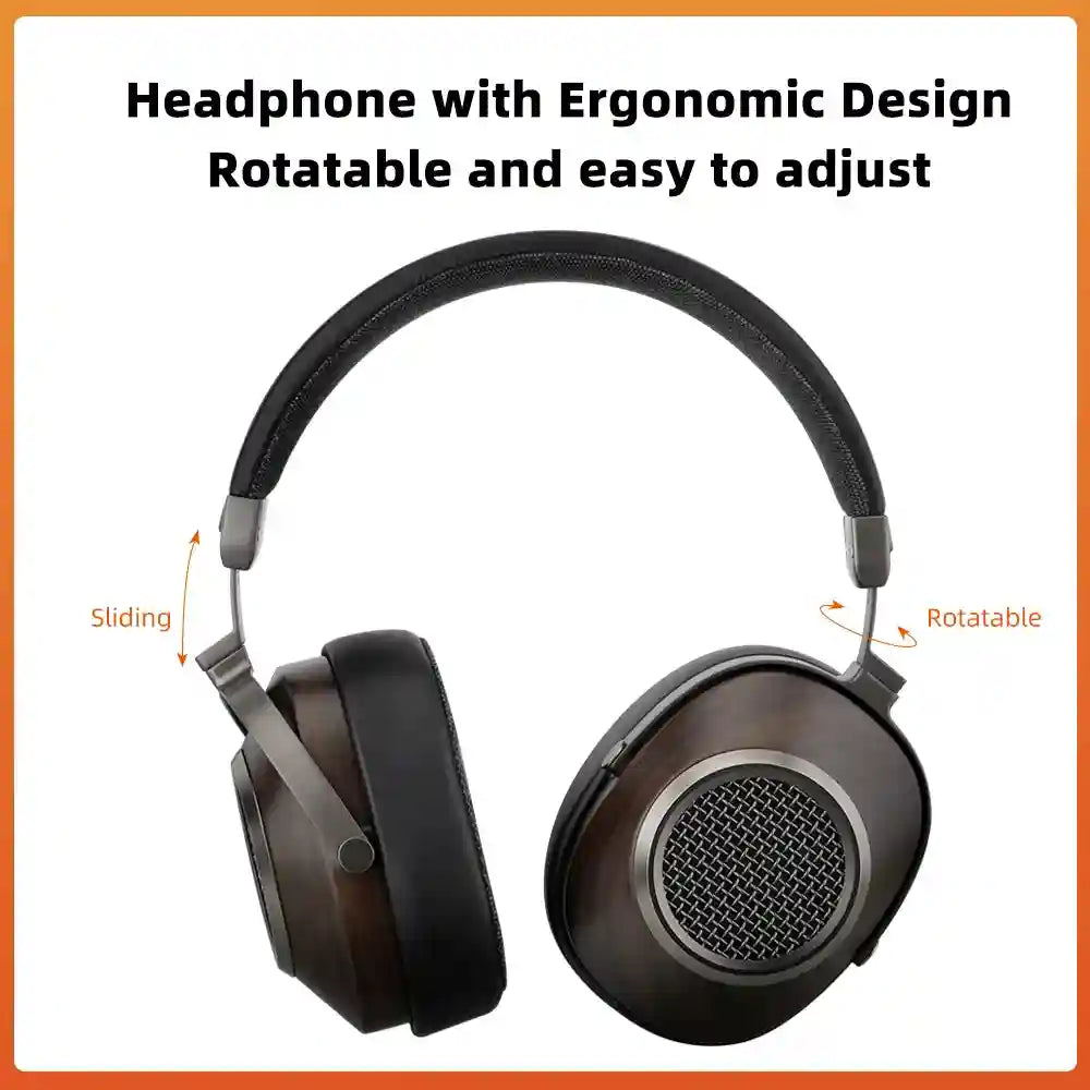 Tidesmit Open Back Wooden Headphones | 50mm Dynamic Driver | Black Tidesmit