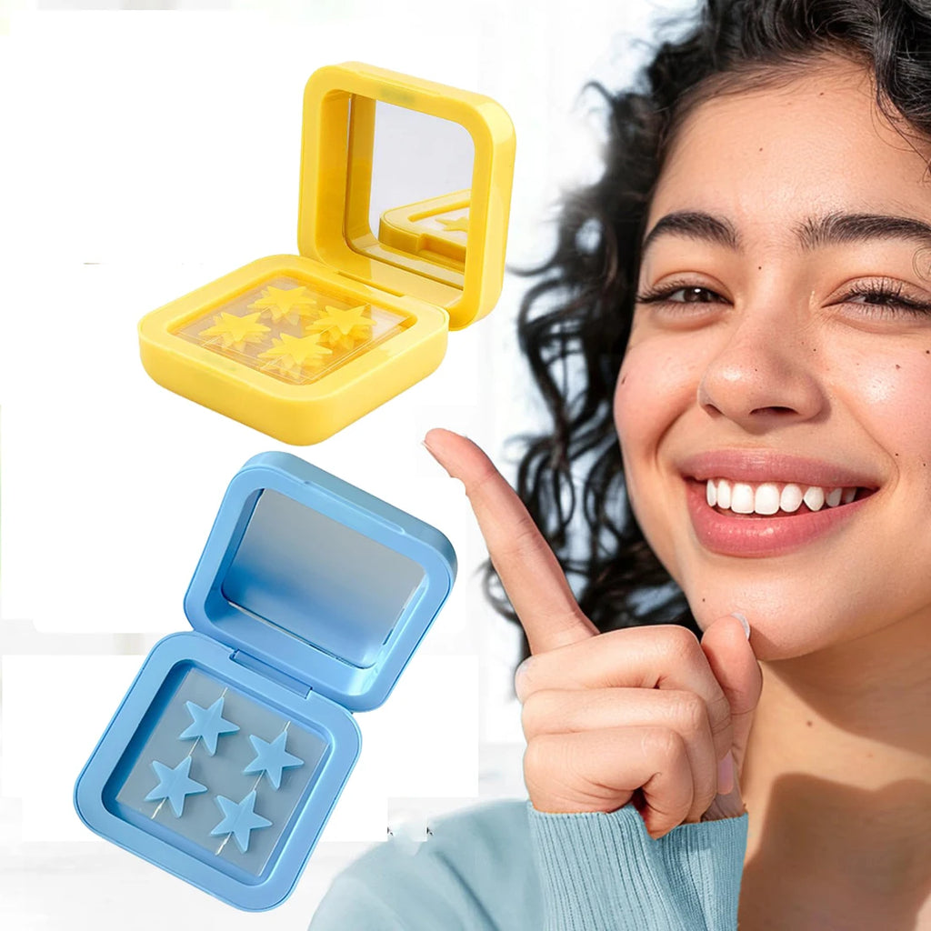 Blue/Yellow Stars Hydrocolloid Pimple Patches with Mirror Storage Box,Acne Spot Stickers For Face,Temporary Mirror Makeup Tool