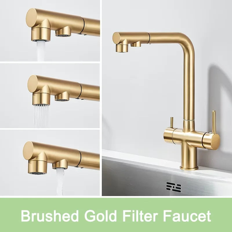 Black Water Purifier Kitchen Faucet 2 In 1 Pull Out Flexible Hot and Cold Water Mixer Tap with Filter Nozzle Faucets