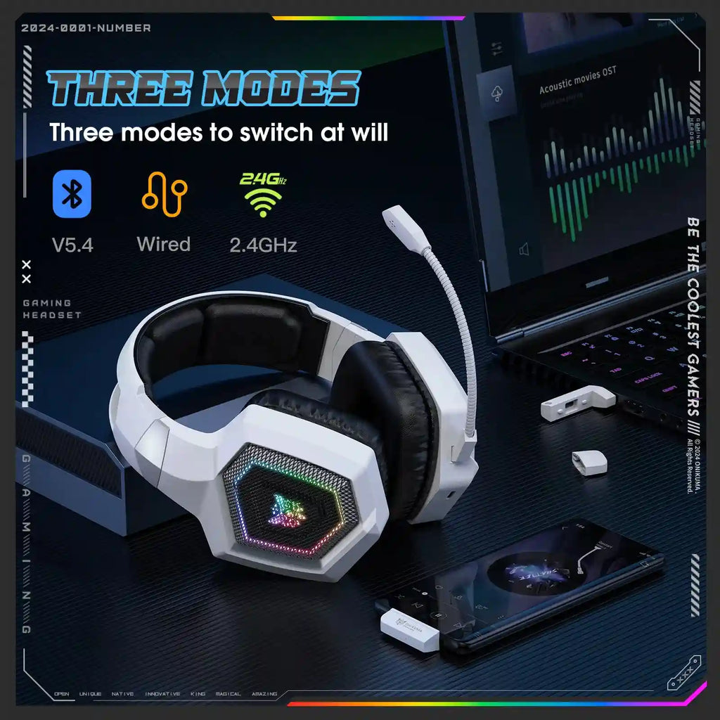 Wireless Gaming Headset for PS5 & PC with Noise Cancelling Mic - White Tidesmit
