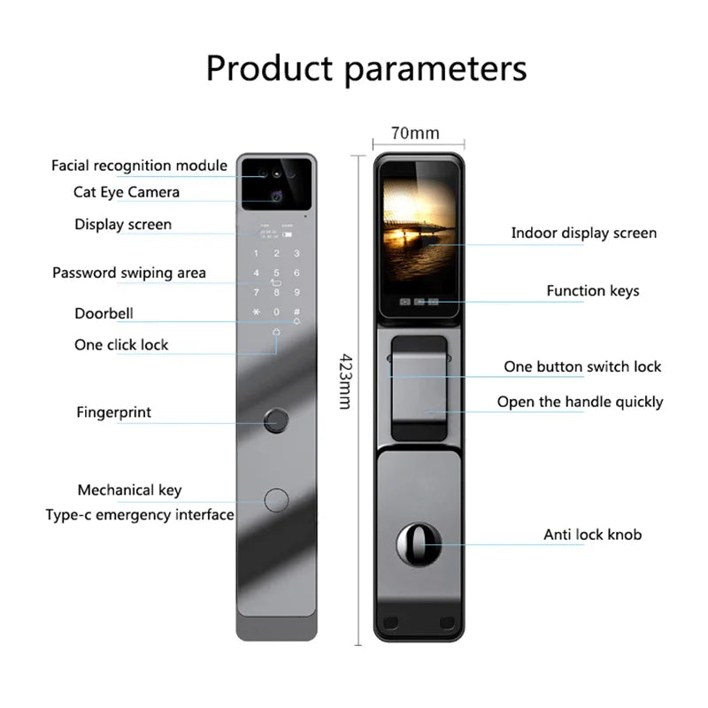 Tuya App Smart Lock Household Anti-theft Door Fingerprint Lock With Camera Password Lock Large Door Lock