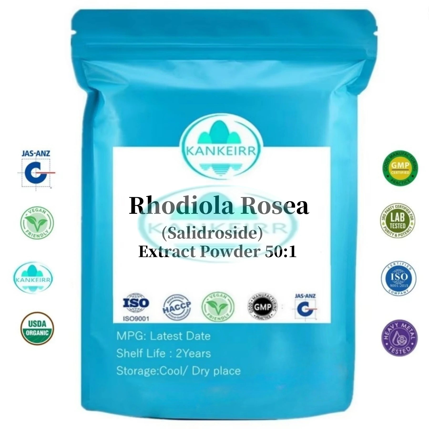 Customized Rhodiola Rosea Extract Powder 50:1, Aluminum Foil Bag Packaging with Salidroside Double Deck Plastic Bags
