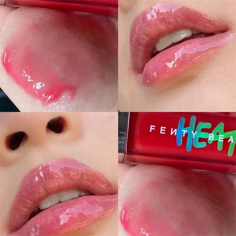 Tidesmit Fenty Beauty transparent glitter lip plumper liquid lipstick showing product texture and shine