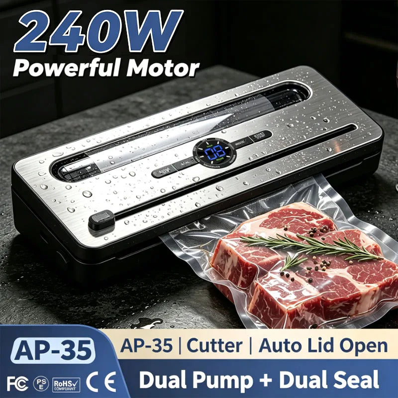240W Dual‑Pump Vacuum Sealer Machine Automatic Food Sealer Dual Seal External Vacuum For Home Commercial Food Storage