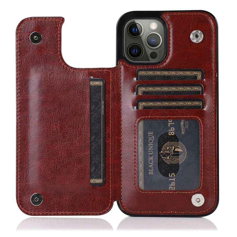 iPhone 16 Leather Wallet Case With Card Stand - Slim Shock-Absorbing Cover Tidesmit