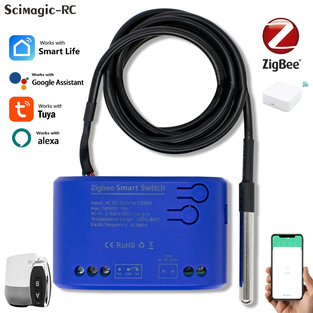 Tuya Zigbee Temperature Sensor WiFi Smart Temperature Switch with 16A 2000W Thermostat Data Monitoring Alexa Compatible