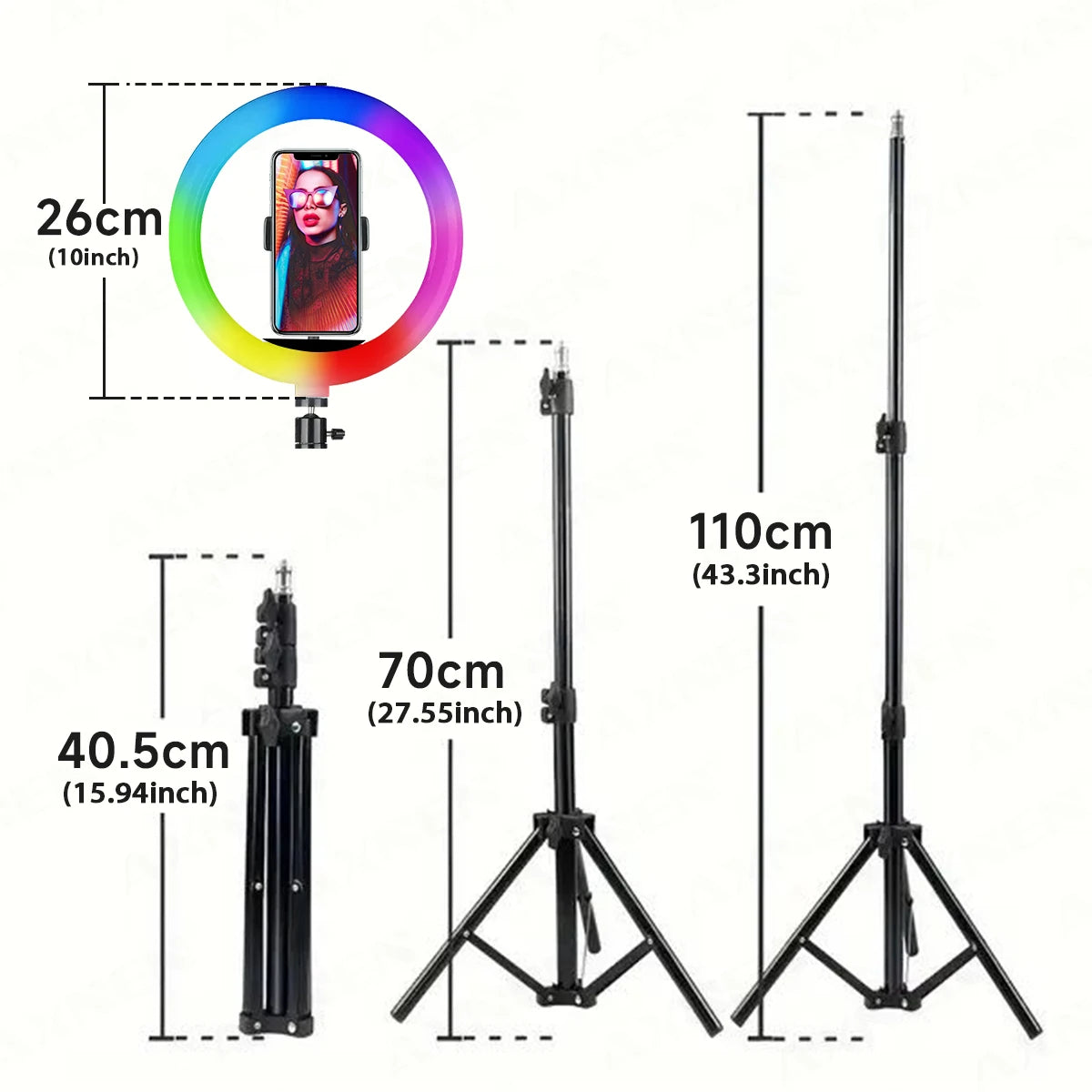 26cm RGB LED Ring Light with Phone Holder and Remote Control Tidesmit