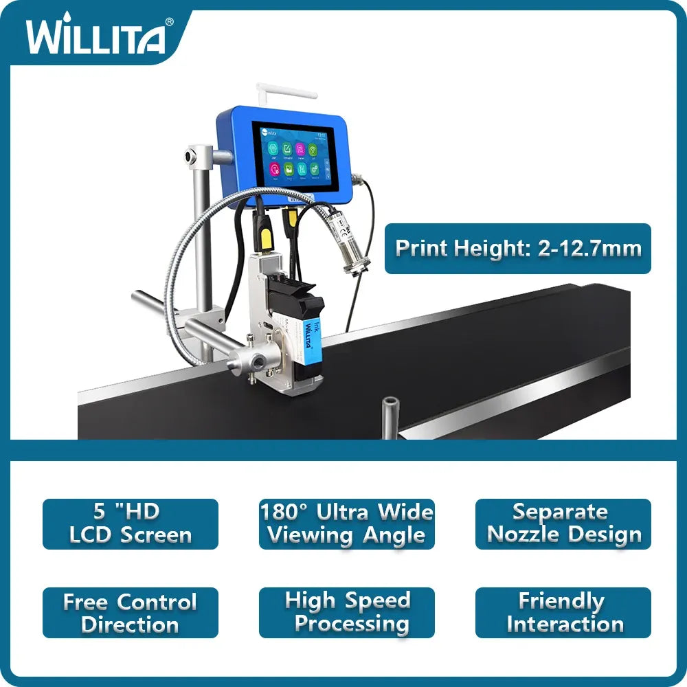 12.7mm Industrial Online TIJ 2.5 Inkjet Printer for Conveyor Belt Marking Systems Barcode Batch Number Date Logo Coding Machine