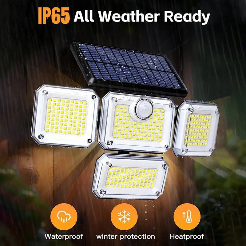 FAMCDC Solar Light 333LED IP65 Waterproof Outdoor Indoor Solar Garden Lamp With Adjustable Head Wide Lighting Angle With 3 Mode