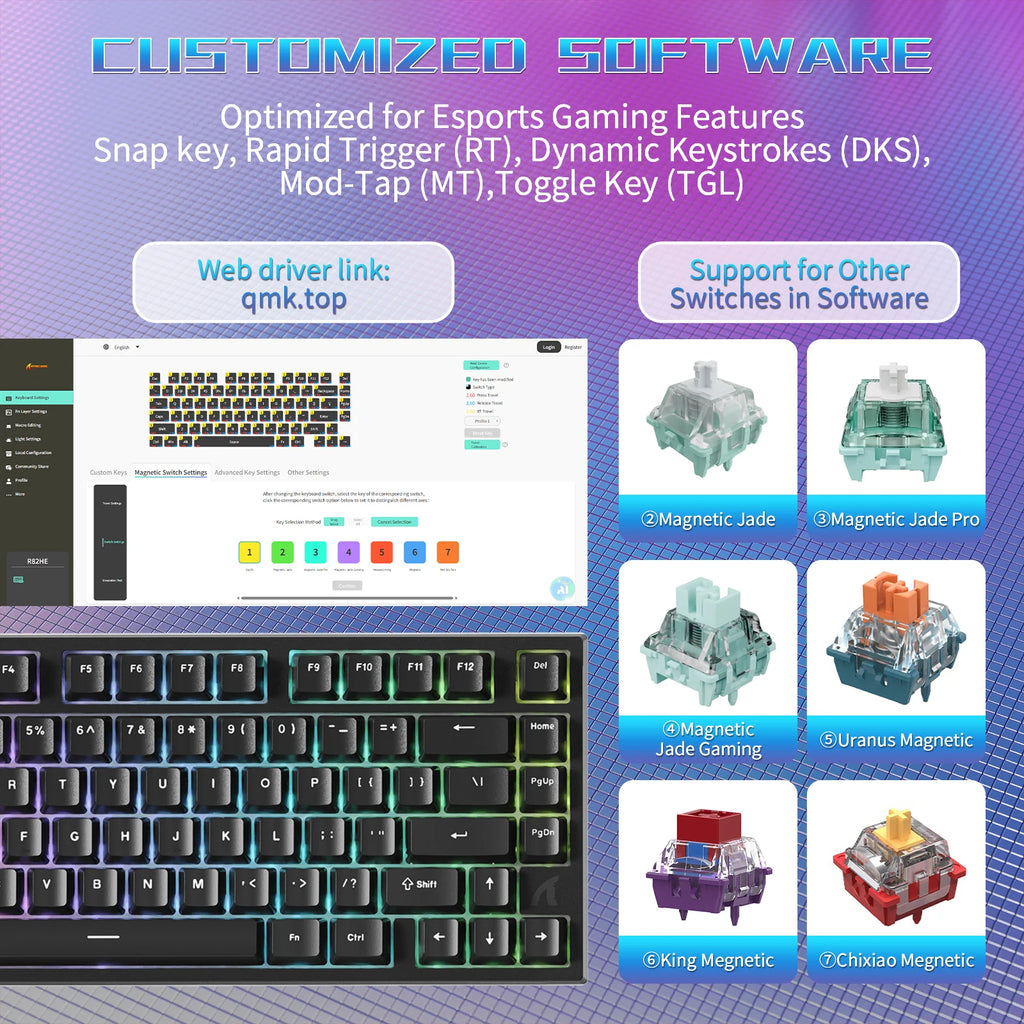 ATTACK SHARK R82 HE Rapid Trigger Wired Mechanical Gaming Keyboard TKL NKRO with 8K Polling,0.005mm RT Accuracy,256K Scan Rate,