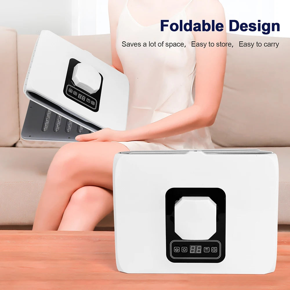 White foldable electric foot bath massager with a digital control panel and internal massage rollers.