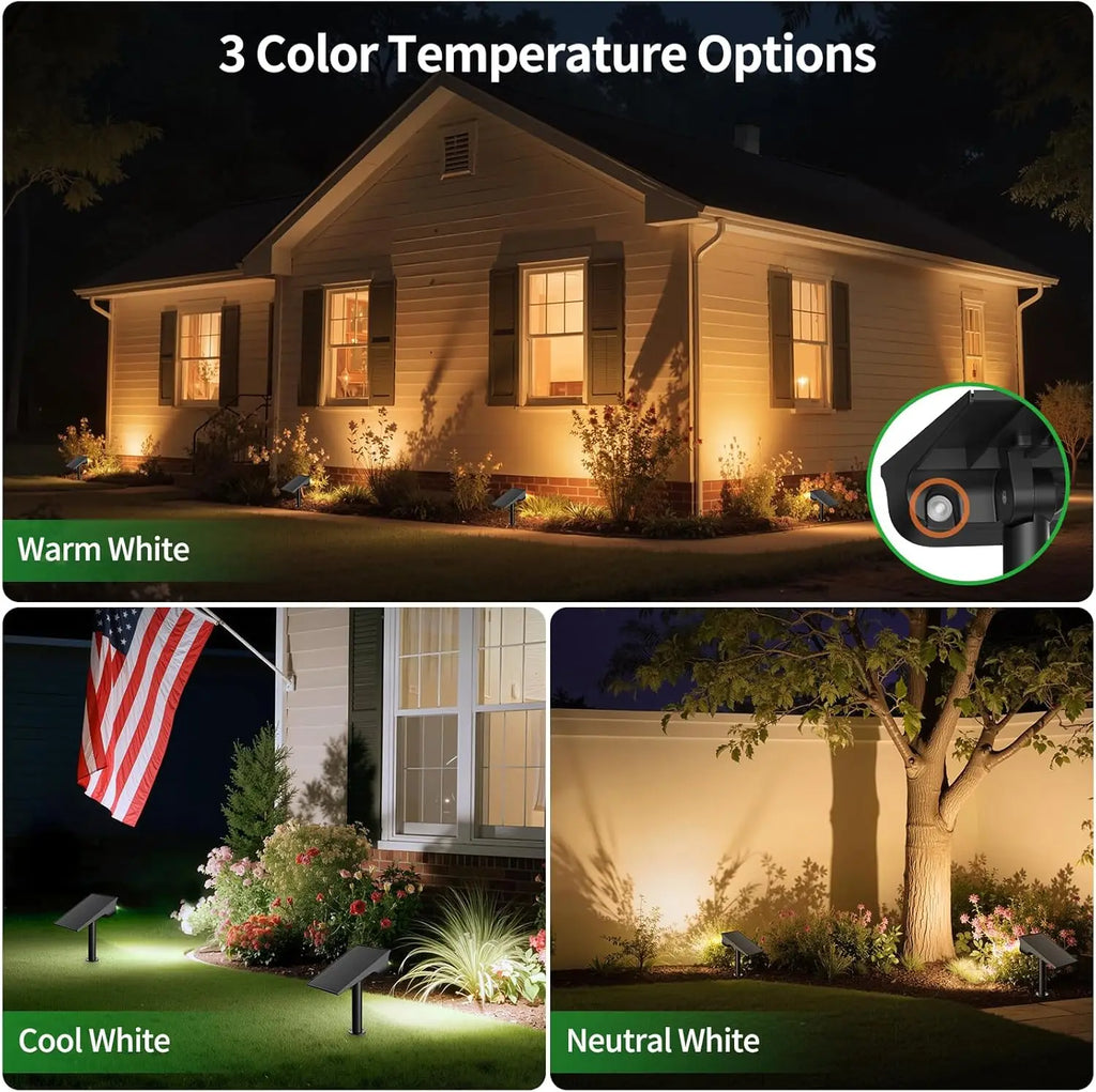 Intelamp Solar Spotlights 4000Mah 3 Color Modes Outdoor Solar Light Garden Lights for Landscape Pathway Yard Patio Garage Driveway Tree
