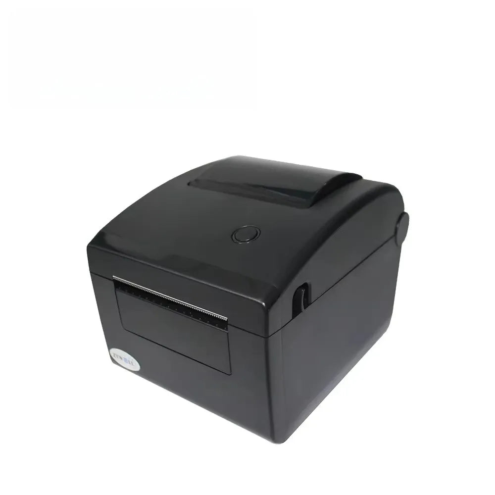 Black 3-inch thermal shipping label printer with top cover and front output slot