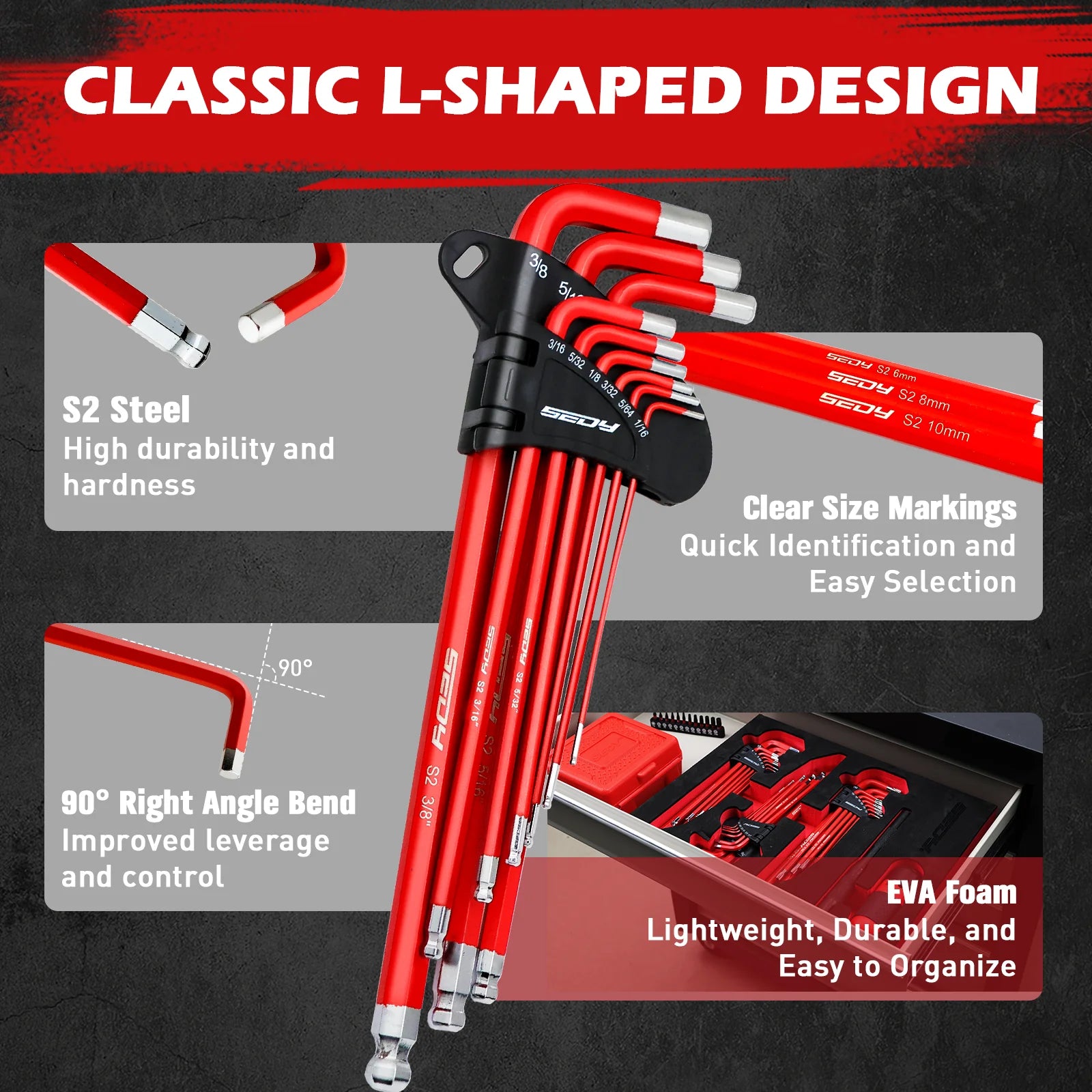 SEDY 30pcs Long Arm Ball End L-Hex & Torx Key Set with Grip Handle Hex Key Wrench Set with T-Handle and Extension Bars