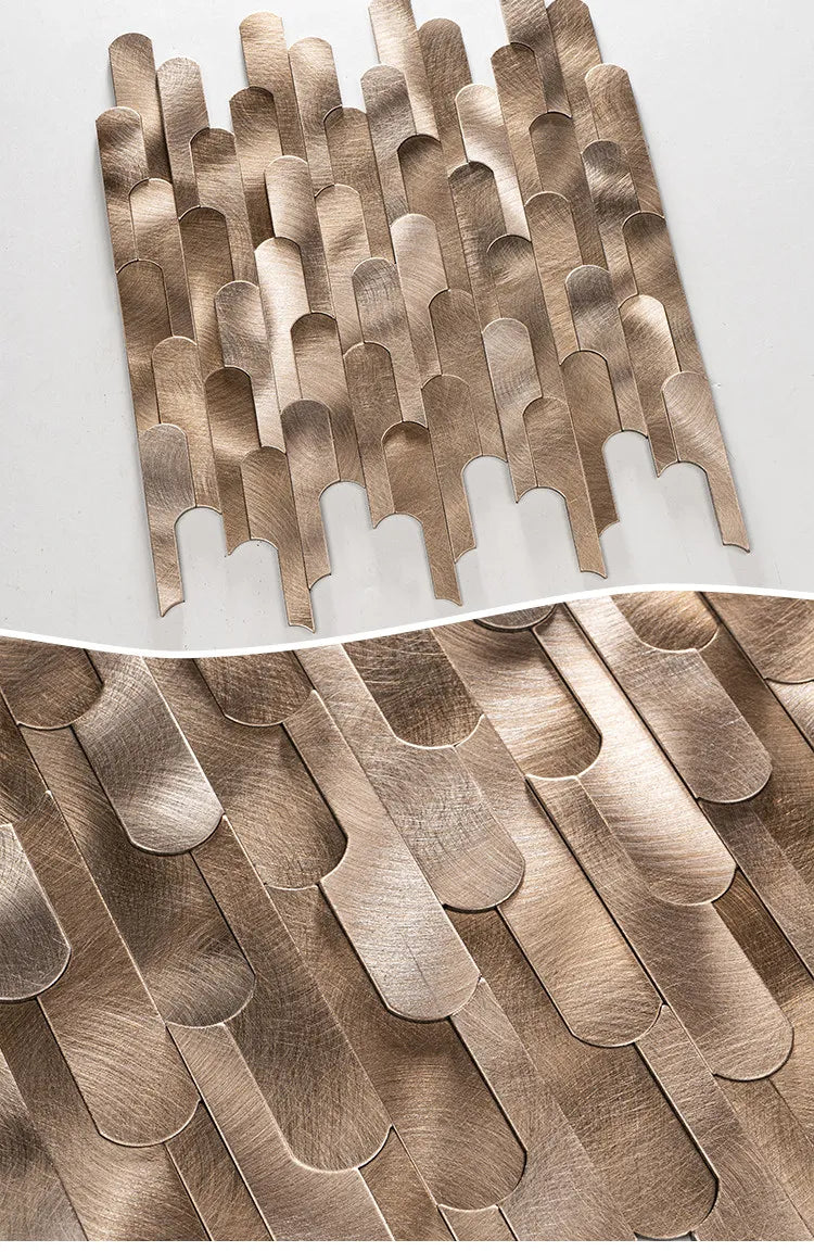 Long Strip 3D Metal Mosaic Tile Peel and Stick Self Adhesive Wall Sticker for Coffee Bar Bathroom Backsplash Wall Decor