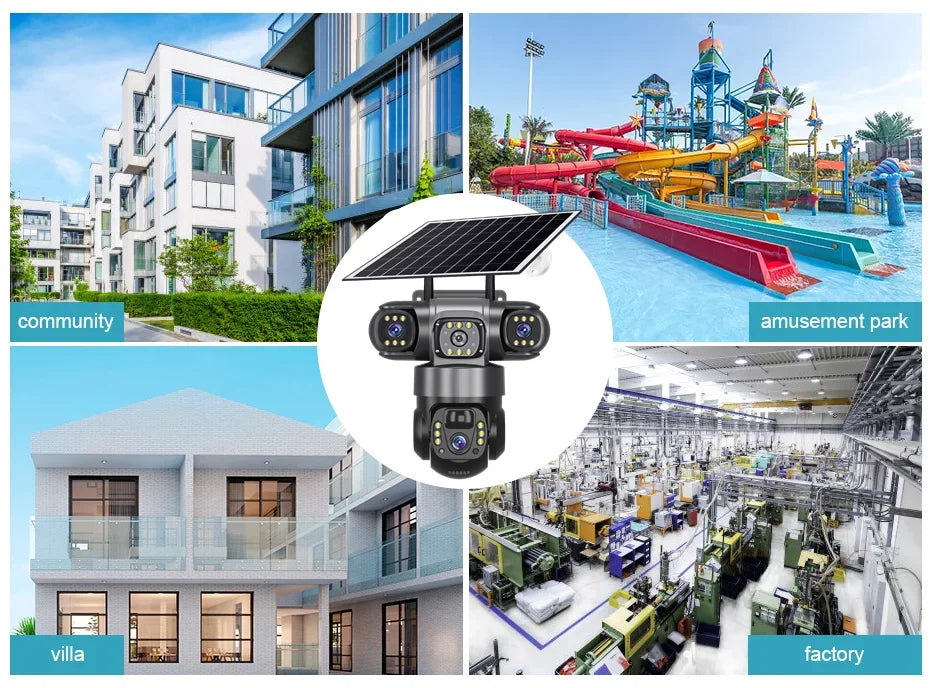 V380 Solar 4G IP Camera Outdoor 12MP 6K Triple Lenses Triple Screens Security Video Monitor Night Vision Waterproof CCTV Cameras