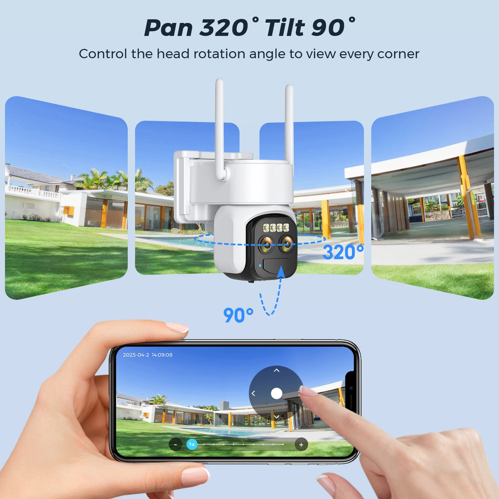 10MP Outdoors Solar Camera 5K PTZ IP 5G Wifi Camera Built in 7500Mah Battery Human Ai Auto Detect Tracking Surveillance Camera