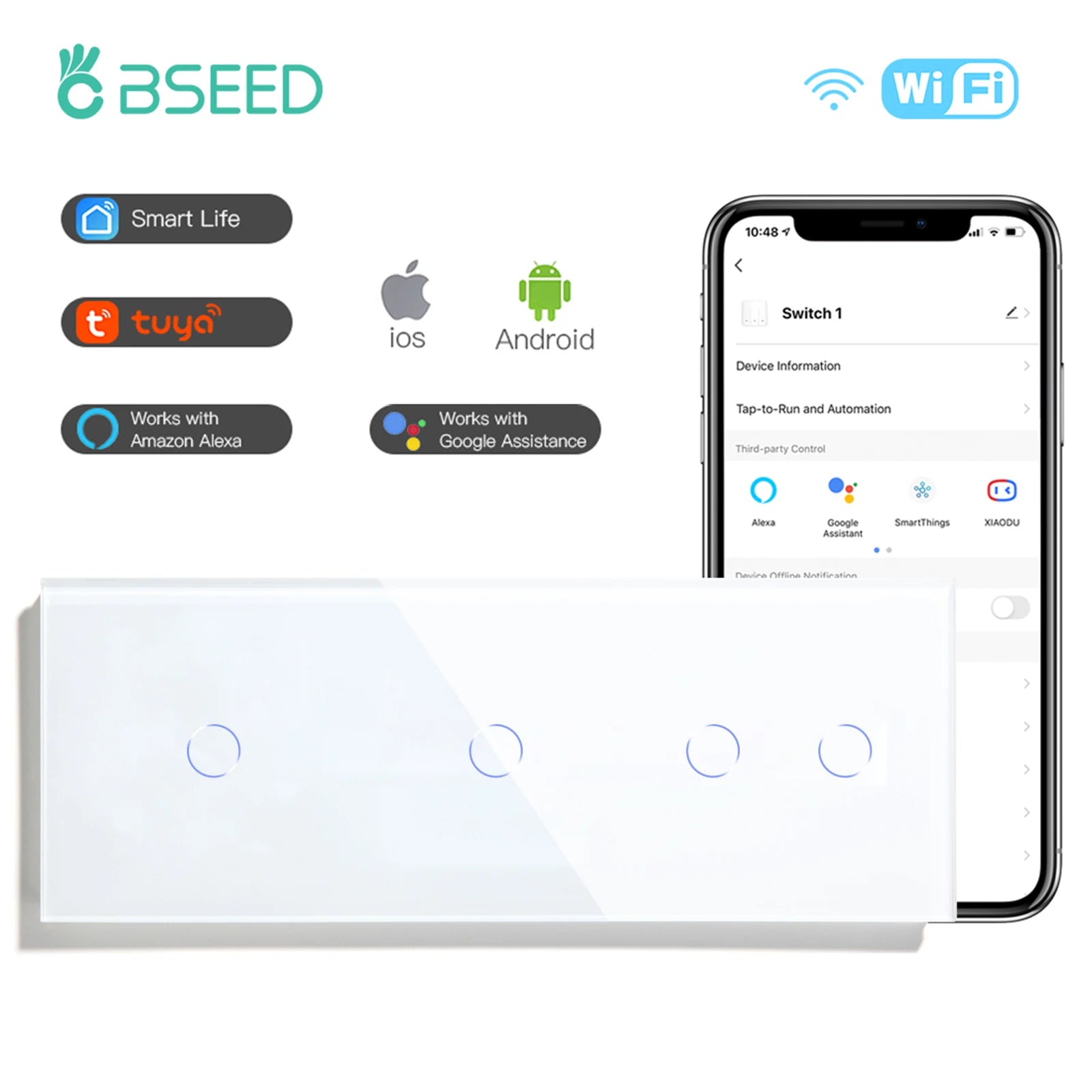WiFi Smart Light Switch - Glass Touch Panel | Tidesmit Home Automation 1G 1G 2G Tidesmit