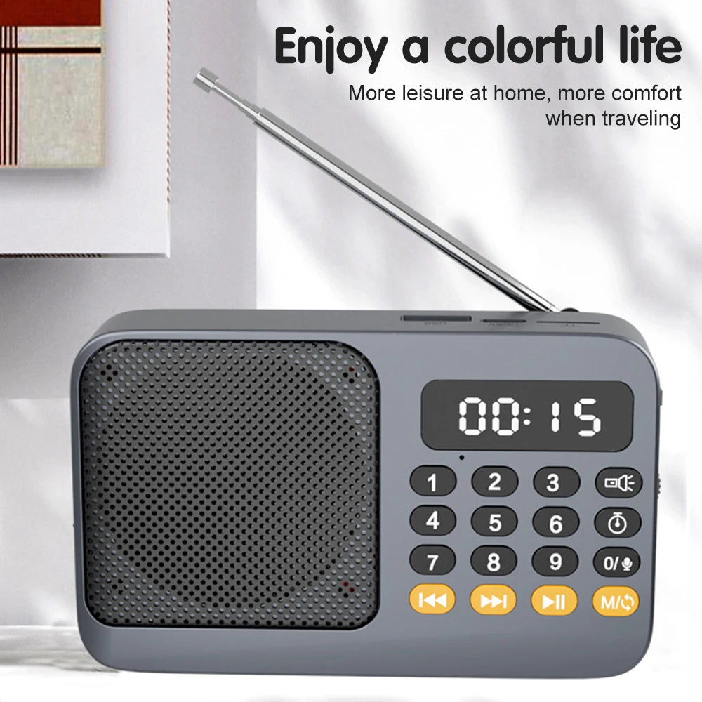 FM Radio Portable Speaker Bluetooth 5.0 with LED Light Support Recording TF Card USB Play Wireless Speaker Radio FM Receiver
