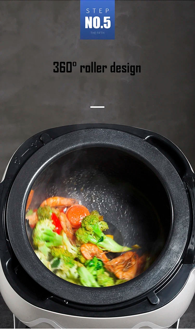 Automatic multi cooker inner pot with food inside, 360 roller design