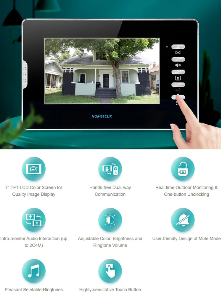 Video Door Phone Doorbell Intercom System 7" Monitor IR Camera Night Vision 1V1