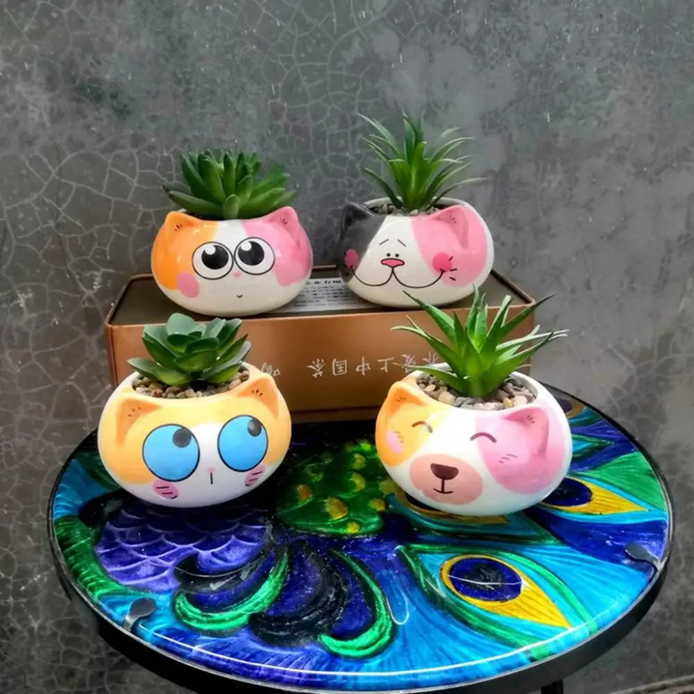 Creative Cute Flower Planter Ceramics Ornament Handmade Succulent Potted Bonsai Accessories Flowerpot Garden Supplies