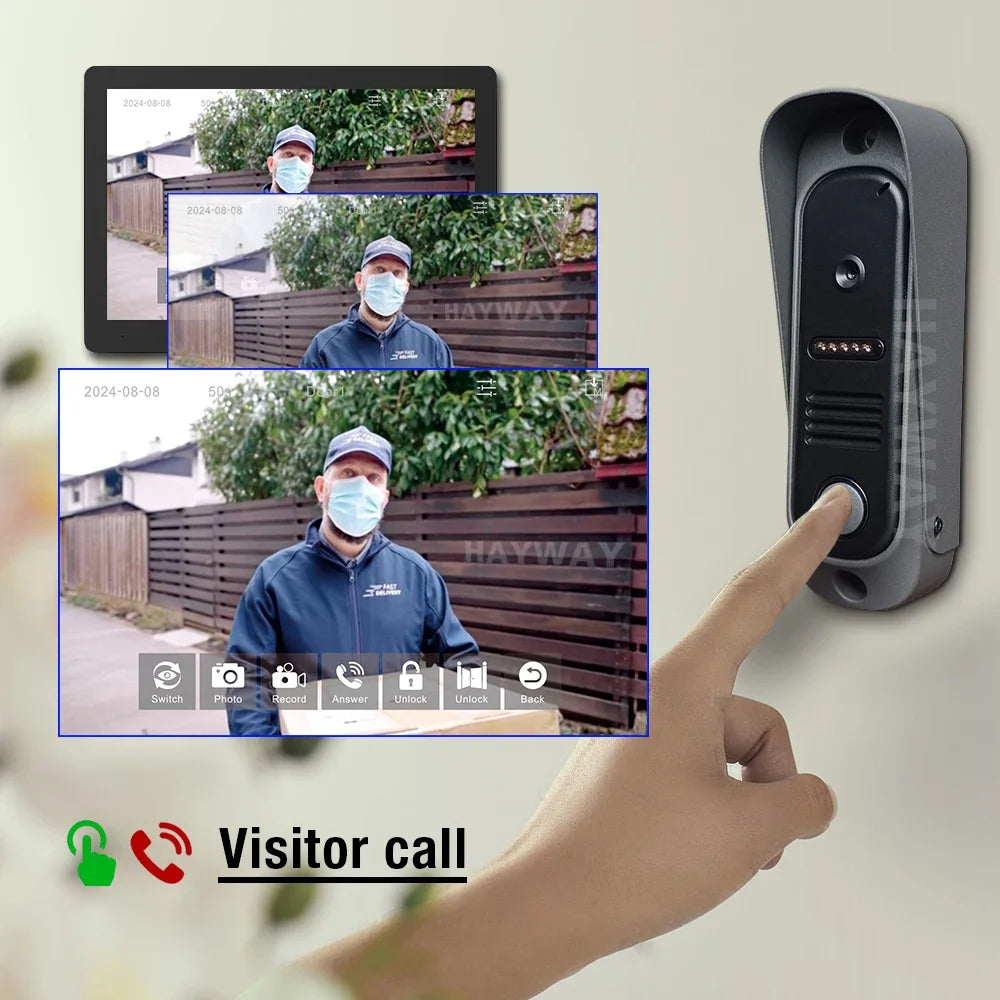 Tuya Wireless IPS 10 " touch screen 1080P camera video intercom kit, with mobile detection, ID access control unlocking,