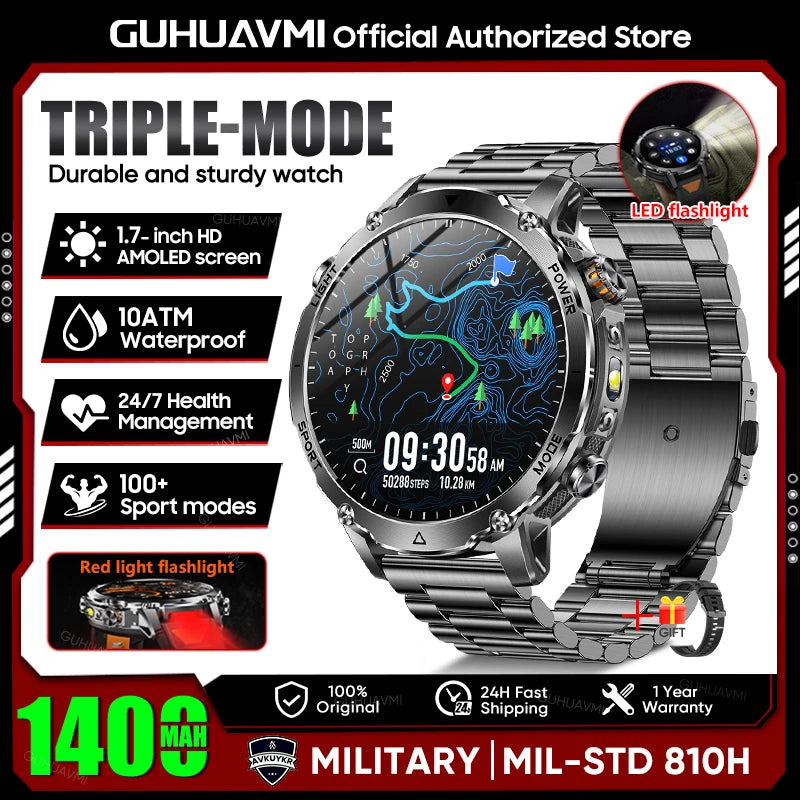 New GPS Sapphire Glass Smartwatch Business men 1.7-inch AMLED Screen Clock 1400mAh Battery 10ATM waterproof Titanium alloy Watch