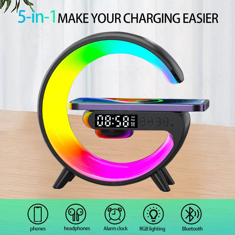 Wireless Charging Alarm Clock Speaker with Ambient Light & Bluetooth Tidesmit