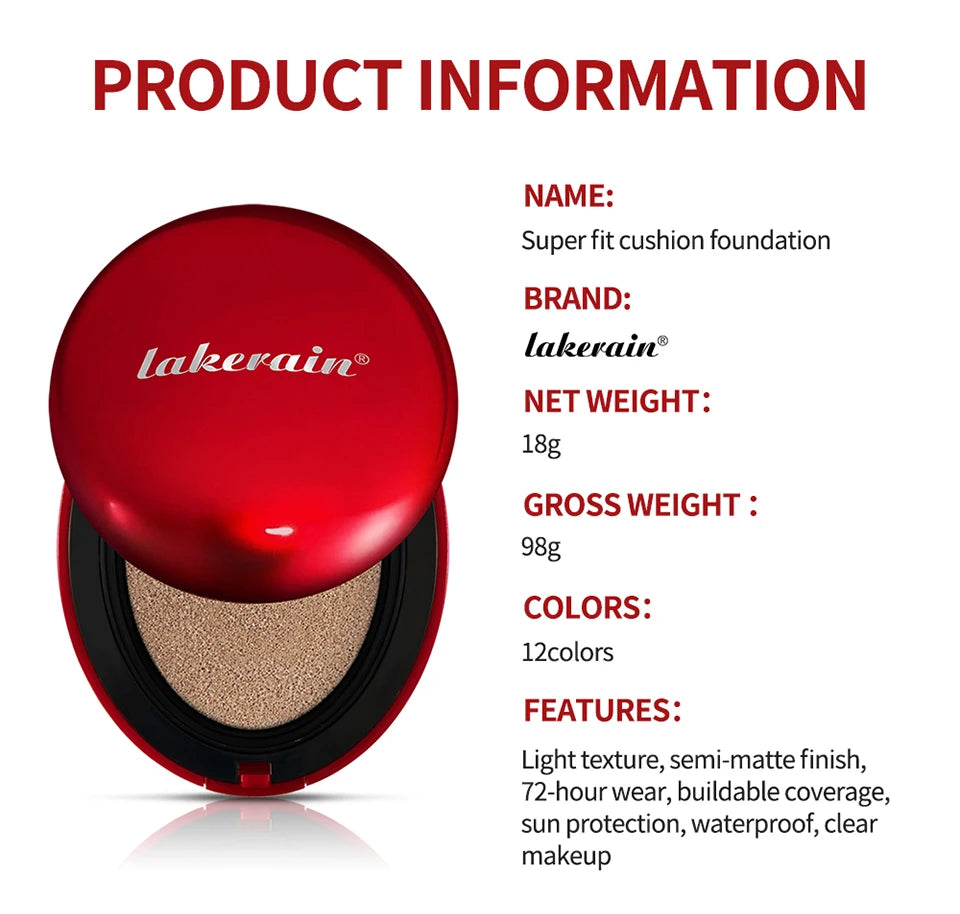 Tidesmit Lakerain waterproof sunscreen cushion foundation featuring long-lasting full coverage and semi-matte finish