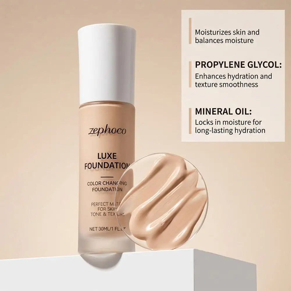 Tidesmit Zephoco Luxe thermal color changing foundation texture close-up for long lasting liquid makeup base