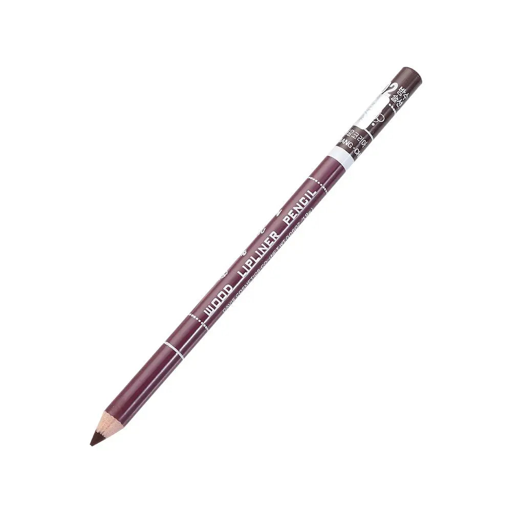 Waterproof dark brown wooden lip liner pencil for precise, long-lasting makeup application.