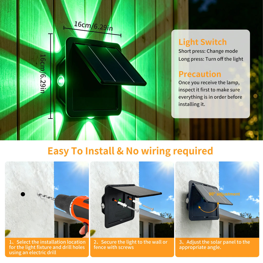 RGB Solar LED Wall Light 8 LEDs Up Down Lighting Waterproof Outdoor Garden Courtyard Decoration Lamp
