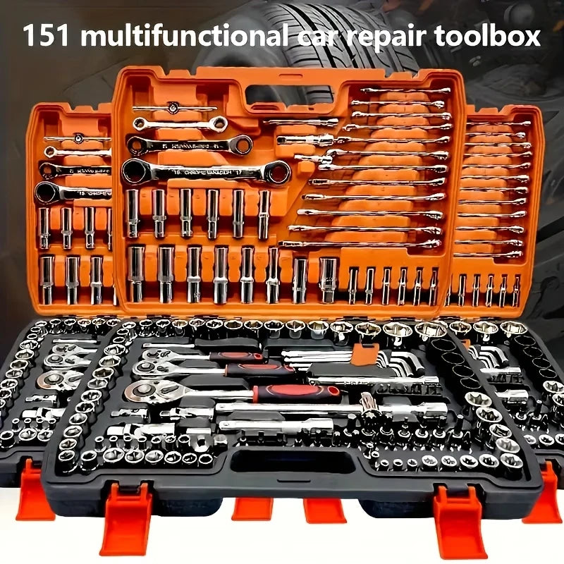 150/46pcs Socket Tool Set, Automotive & Motorcycle Repair Tool Kit - Durable Chrome Vanadium Steel, Includes Ratchet Wrenches